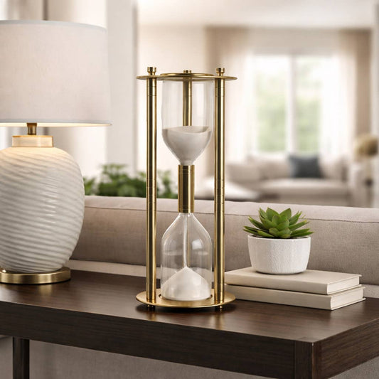 Hourglass Sandtimer - Gold Glass Metal Support Rods, 18 in.