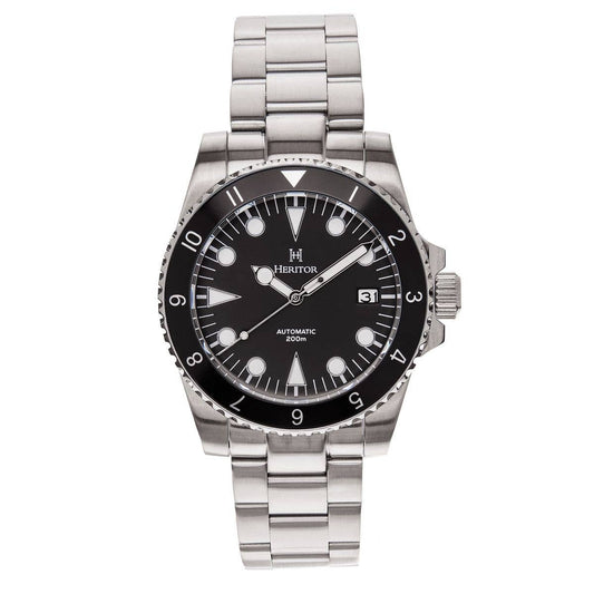 Heritor Luciano Men's Automatic Diver Date Bracelet Watch, Black