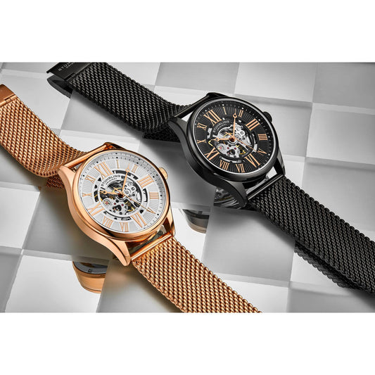Stuhrling Original Atrium 3942M Men's Automatic Skeleton Watch, 42mm, Rose Gold-Tone Mesh Bracelet