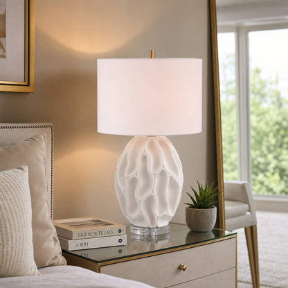 Table Lamp - White Stone Sculpted Textured Base, 27 in.