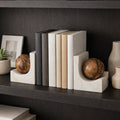 Bookends Set of 2 - Brown Marble Modern Globe Detail, 6 in.