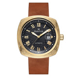 Authentic Heritor Davenport Men's Automatic Engraved-Case Leather Watch, Style HERHS3203
