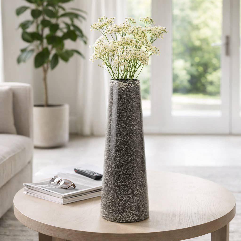 Decorative Vase - Black Ceramic Textured Two-Tone, 20 in.