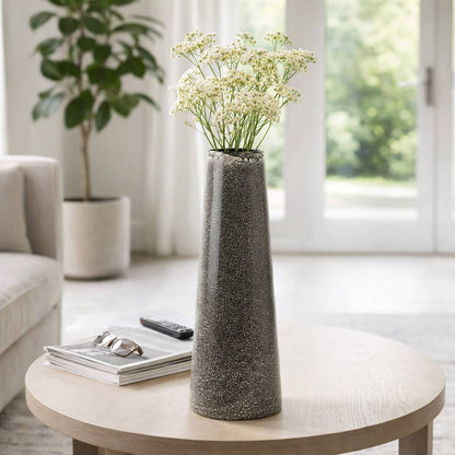 Decorative Vase - Black Ceramic Textured Two-Tone, 20 in.