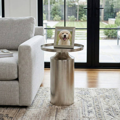 Side Table - Silver Iron Minimalist Circle, 19 in.