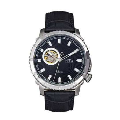 Reign Bauer Men's Automatic Semi-Skeleton Leather Watch