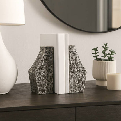 Bookends Set of 2 - Silver Metal Stylish Flower Vase, 8 in.
