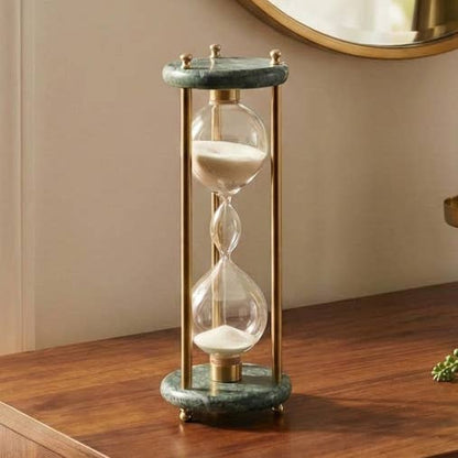 Decorative Object - Green/Gold Stone Glass Hourglass, 11 in.