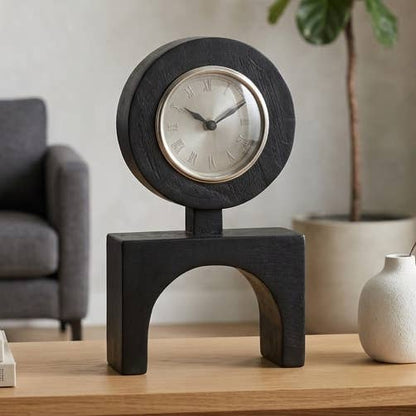 Desk Clock - Black Wood with Roman Numeral Dial, 13 in.