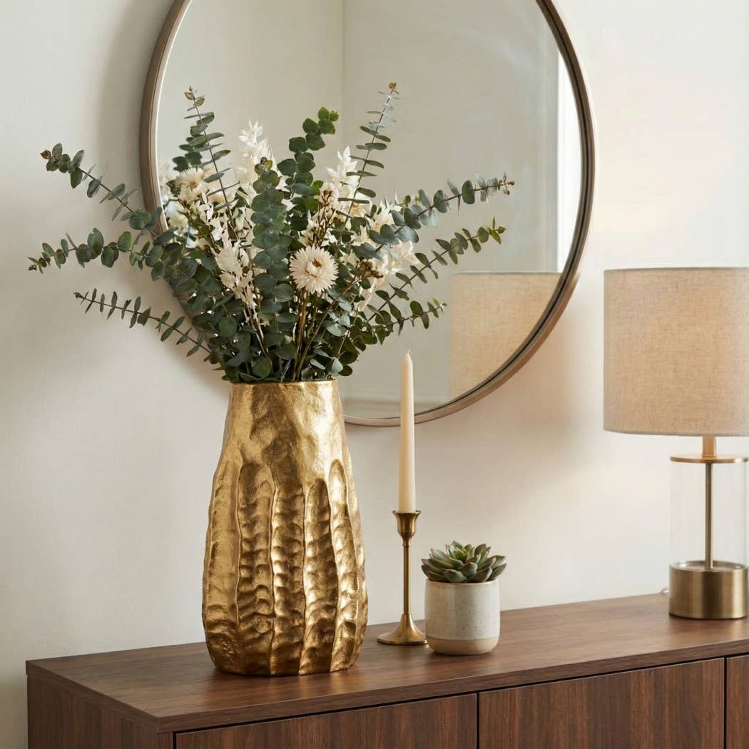 Decorative Vase - Gold Aluminum Textured Accent, 14 in.