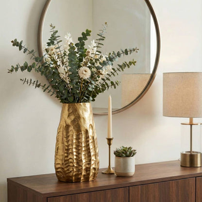 Decorative Vase - Gold Aluminum Textured Accent, 14 in.