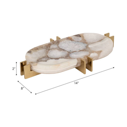 Decorative Tray - White Agate Oval Inlay Accents, 14 in.