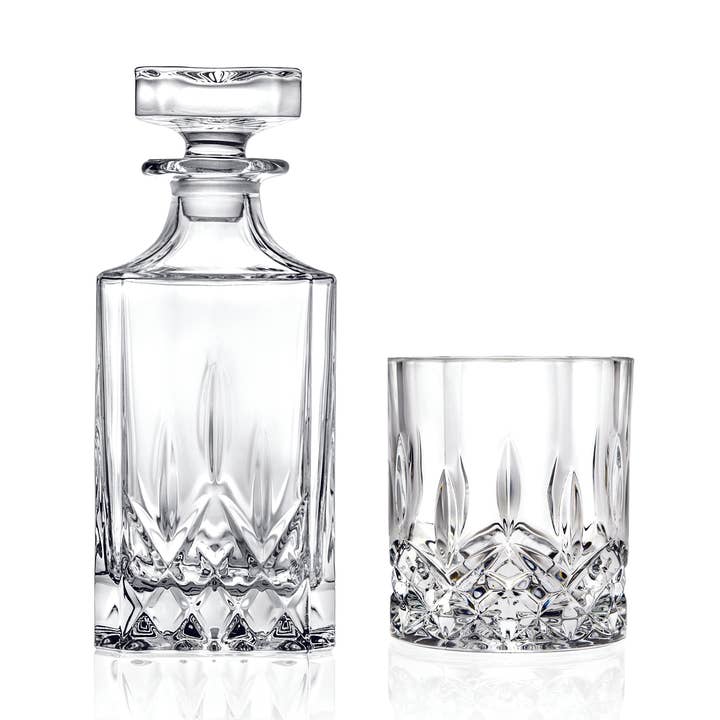 Barski Opera Crystal Whiskey Decanter Set, Decanter: 25 oz.; DOF glasses: 10.25 oz.
