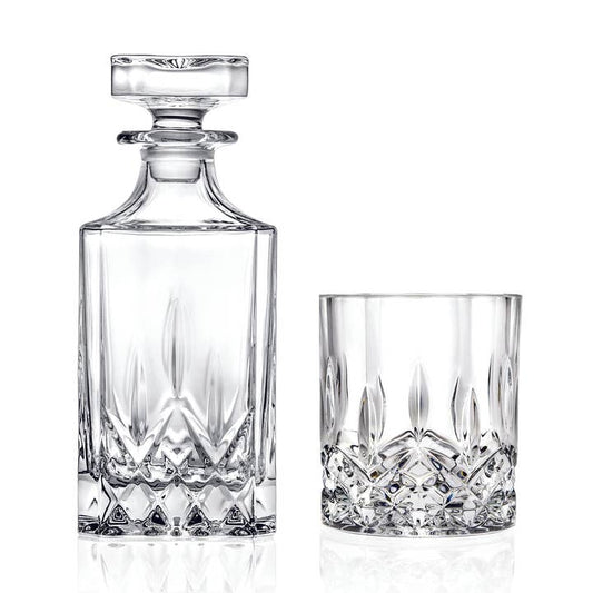 Barski Opera Crystal Whiskey Decanter Set, Decanter: 25 oz.; DOF glasses: 10.25 oz.