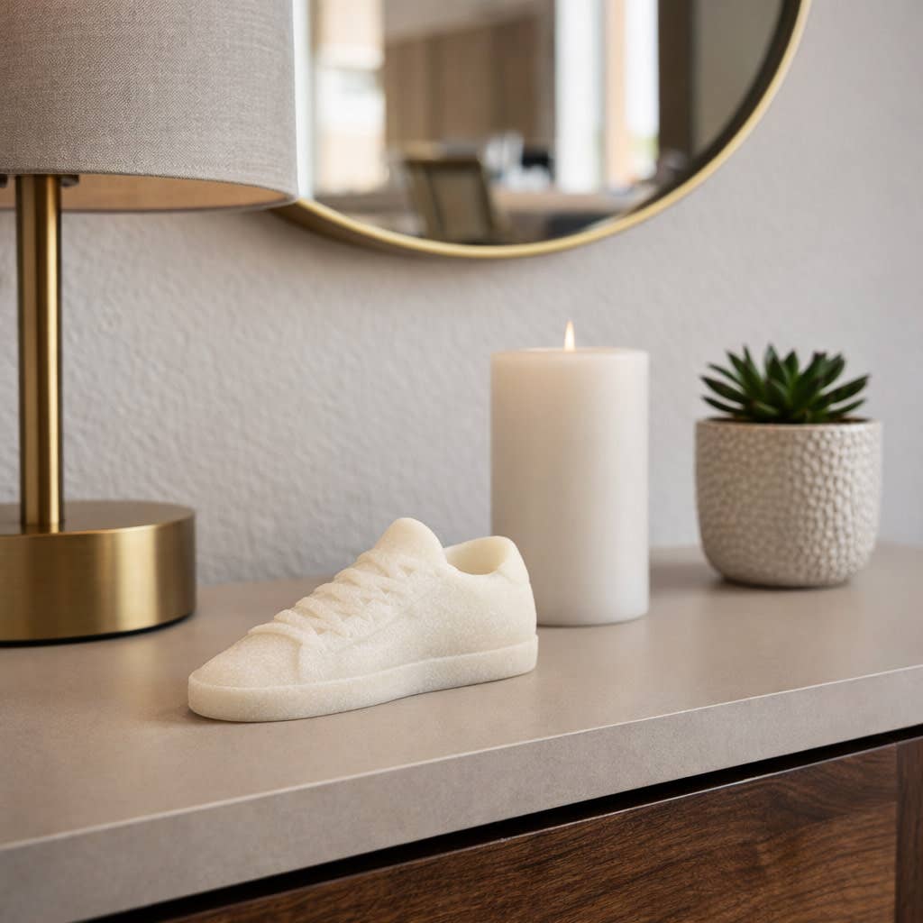 Sculpture - White Quartz Resin Modern Shoe Sneaker, 9 in.