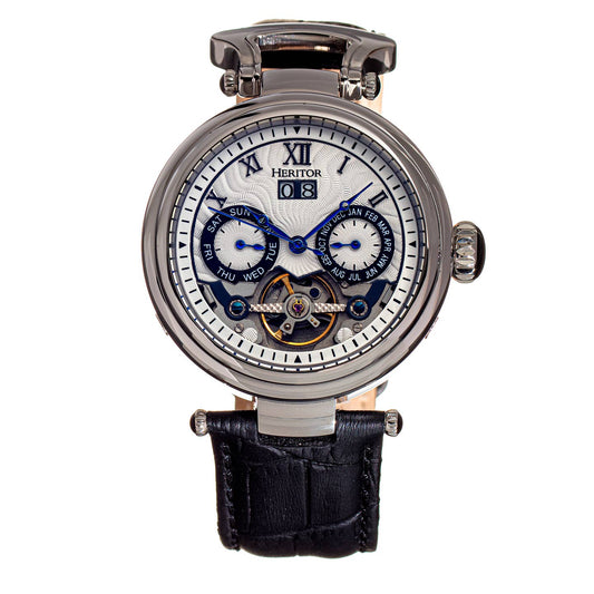 Heritor Ganzi Men's Automatic Semi-Skeleton Leather Watch, Style HERHR3301