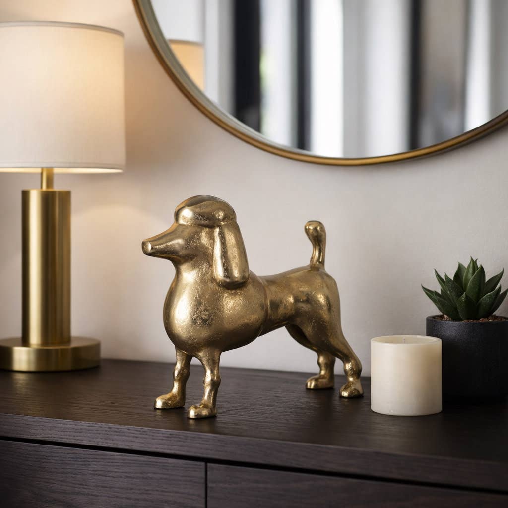 Decorative Sculpture - Gold Metal Elegant Poodle, 10 in.