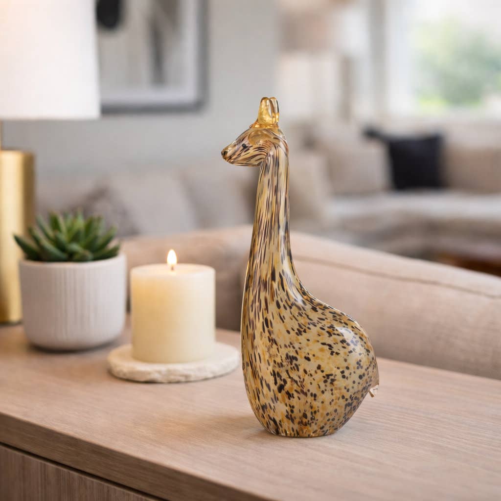 Sculpture - Brown Glass Handcrafted Unique Giraffe, 10 in.