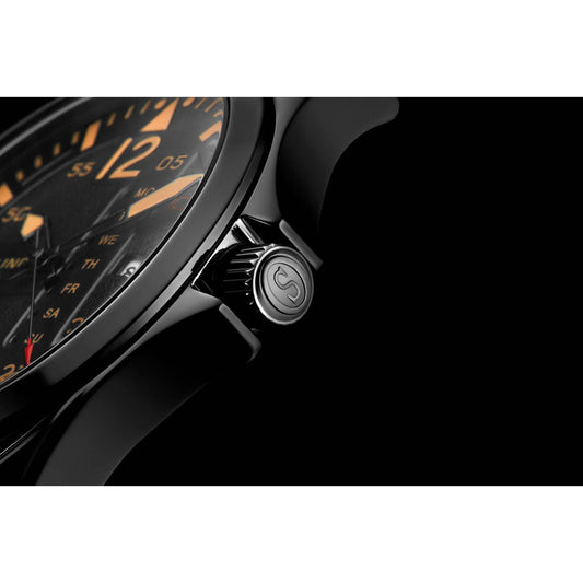 Stuhrling Original Aeronaut Men's Quartz Aviator Watch, 43mm, Black Dial, Green Leather Strap