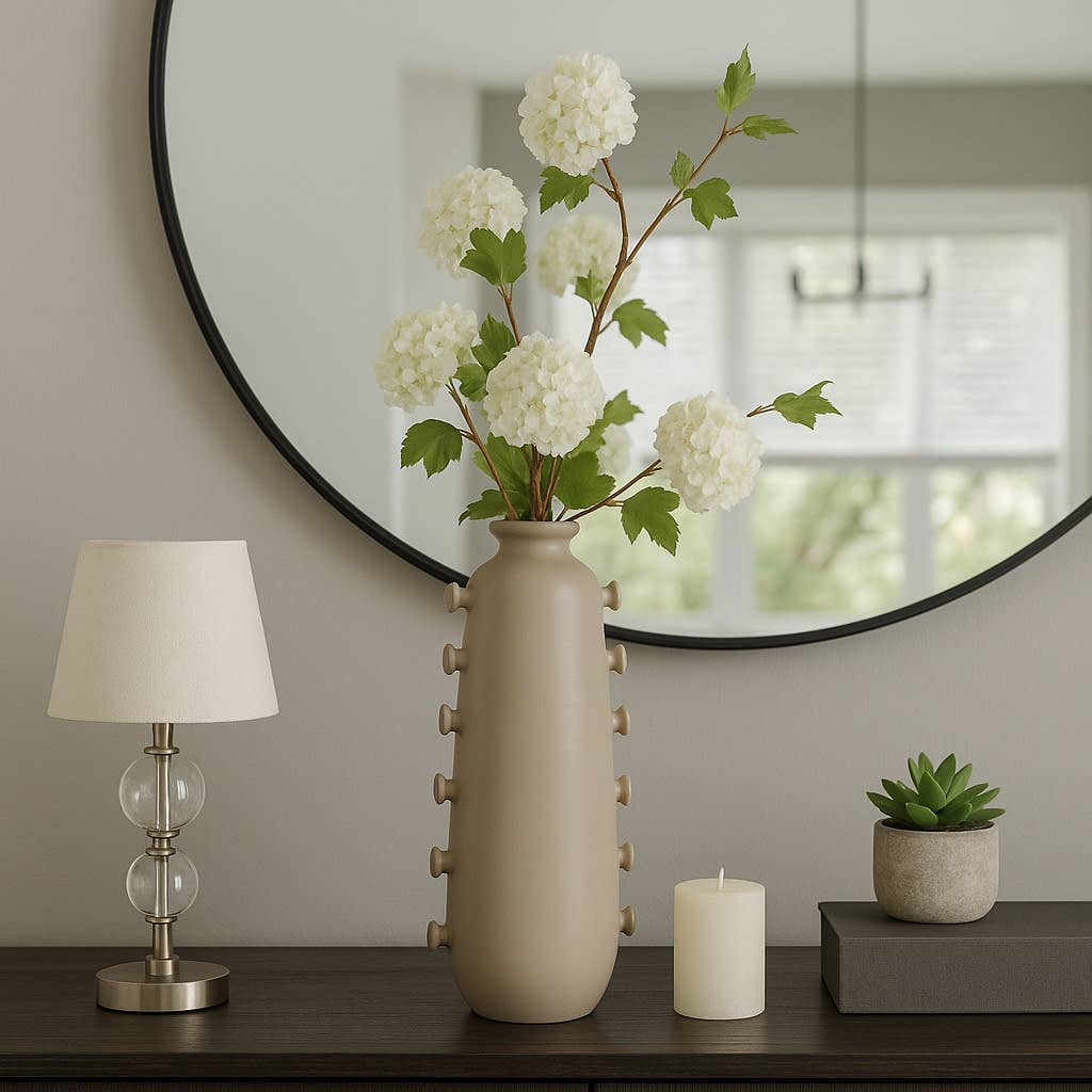 Decorative Vase - Tan Ceramic with Side Detailing, 22 in.