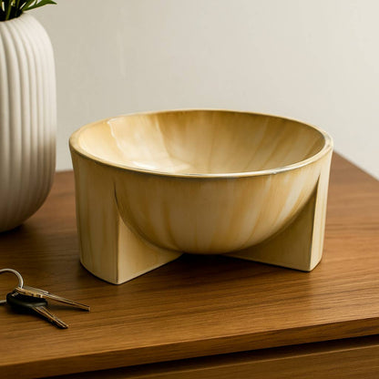 Decorative Bowl - Tan/Ivory Ceramic Sculpted Base, 13 in.