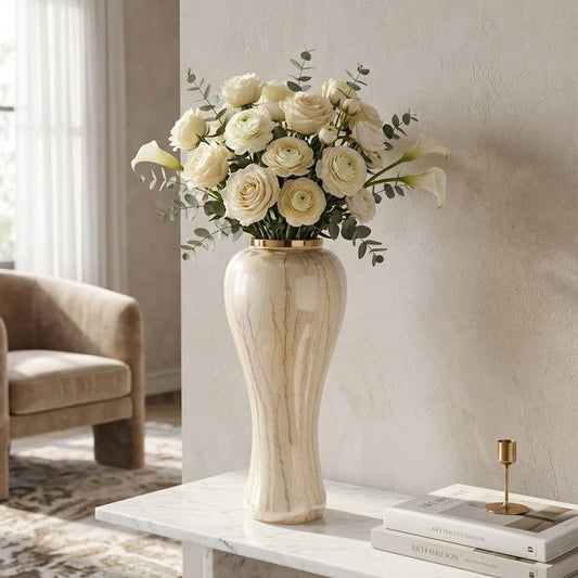 Decorative Vase - Ivory Glass Metal Silhouette Tall, 21 in.