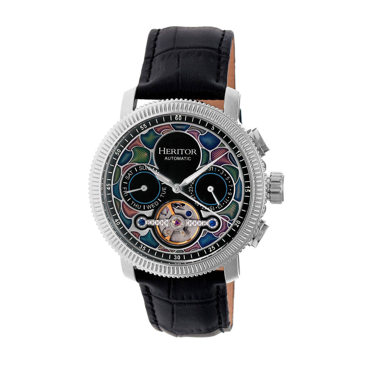Heritor Aura Men's Automatic Semi-Skeleton Leather Watch, Style HERHR3501