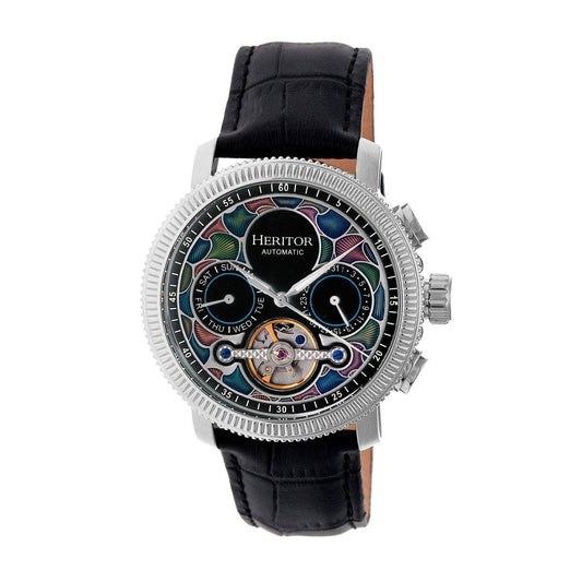 Heritor Aura Men's Automatic Semi-Skeleton Leather Watch, Style HERHR3501