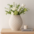 Decorative Vase - Ivory Porcelain 3D Printed Curved, 16 in.