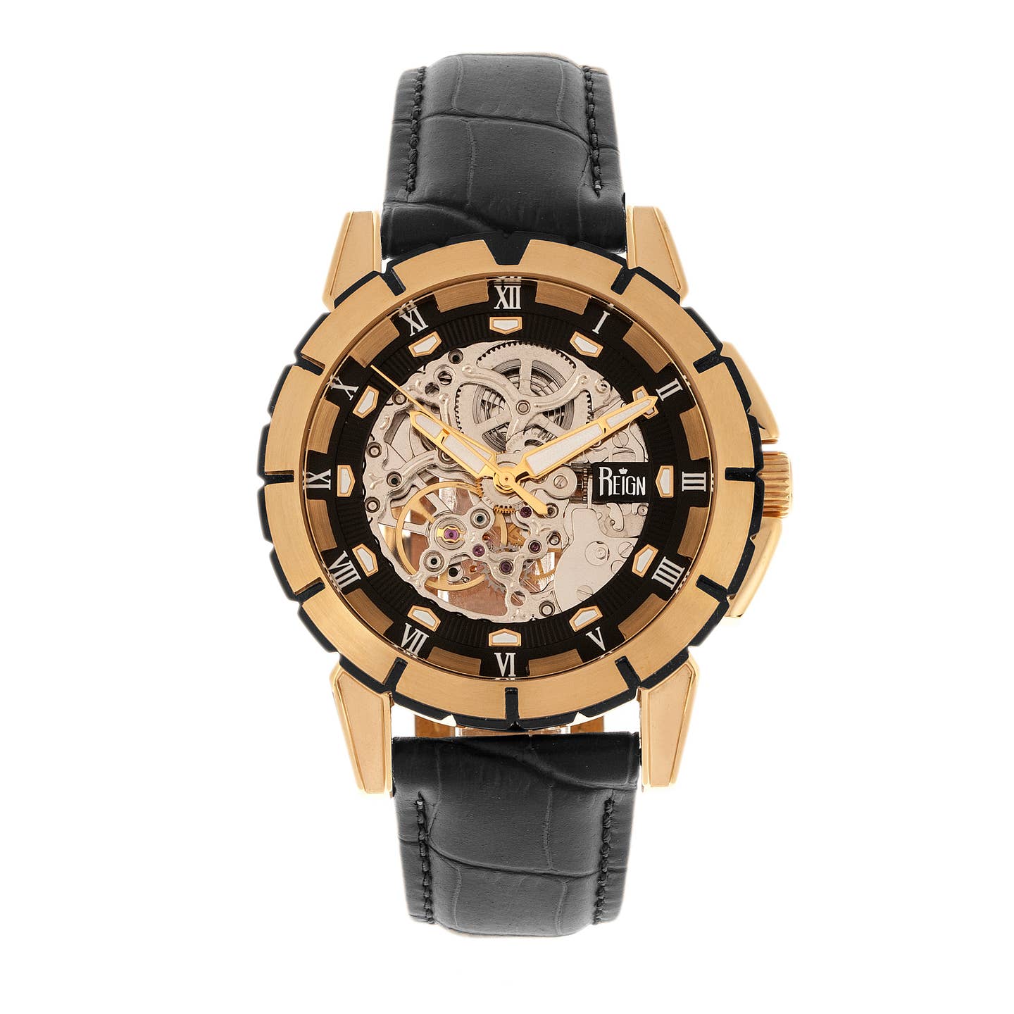 Reign Philippe Men's Automatic Skeleton Leather Watch