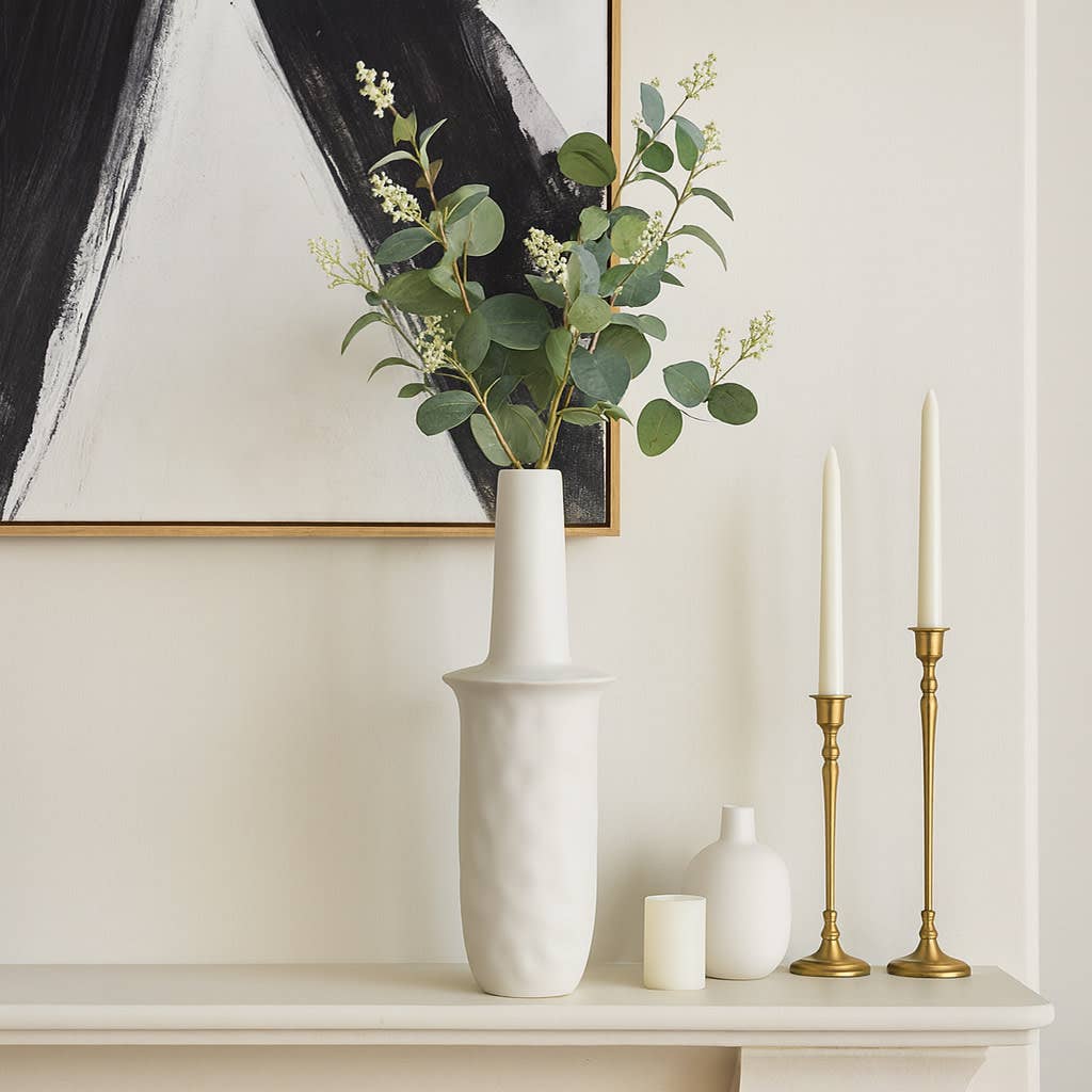 Decorative Vase - Ivory Ceramic Unique Flared Top, 22 in.