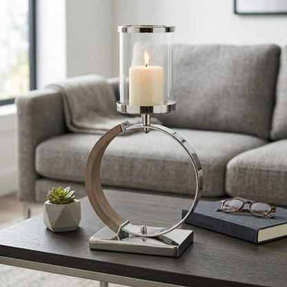 Candle Holder - Silver Metal Ring Small Hurricane, 16 in.
