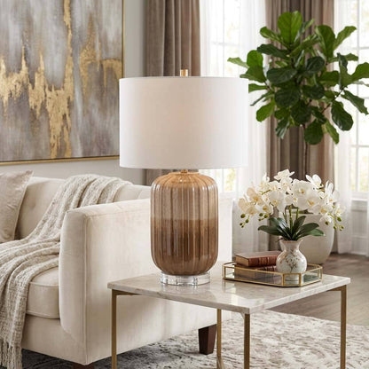 Table Lamp - Bronze Ceramic Non-Woven Ribbed Base, 24 in.