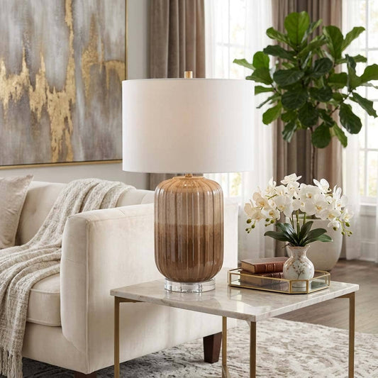 Table Lamp - Bronze Ceramic Non-Woven Ribbed Base, 24 in.