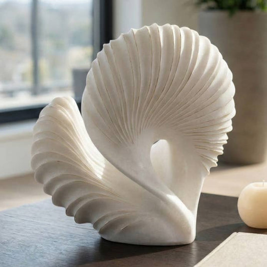 Sculpture - White Quartz Resin Abstract Shell, 14 in.