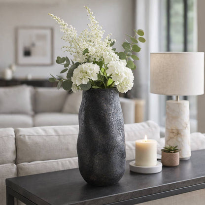 Decorative Vase - Black Ceramic Organic Sculpted, 14 in.