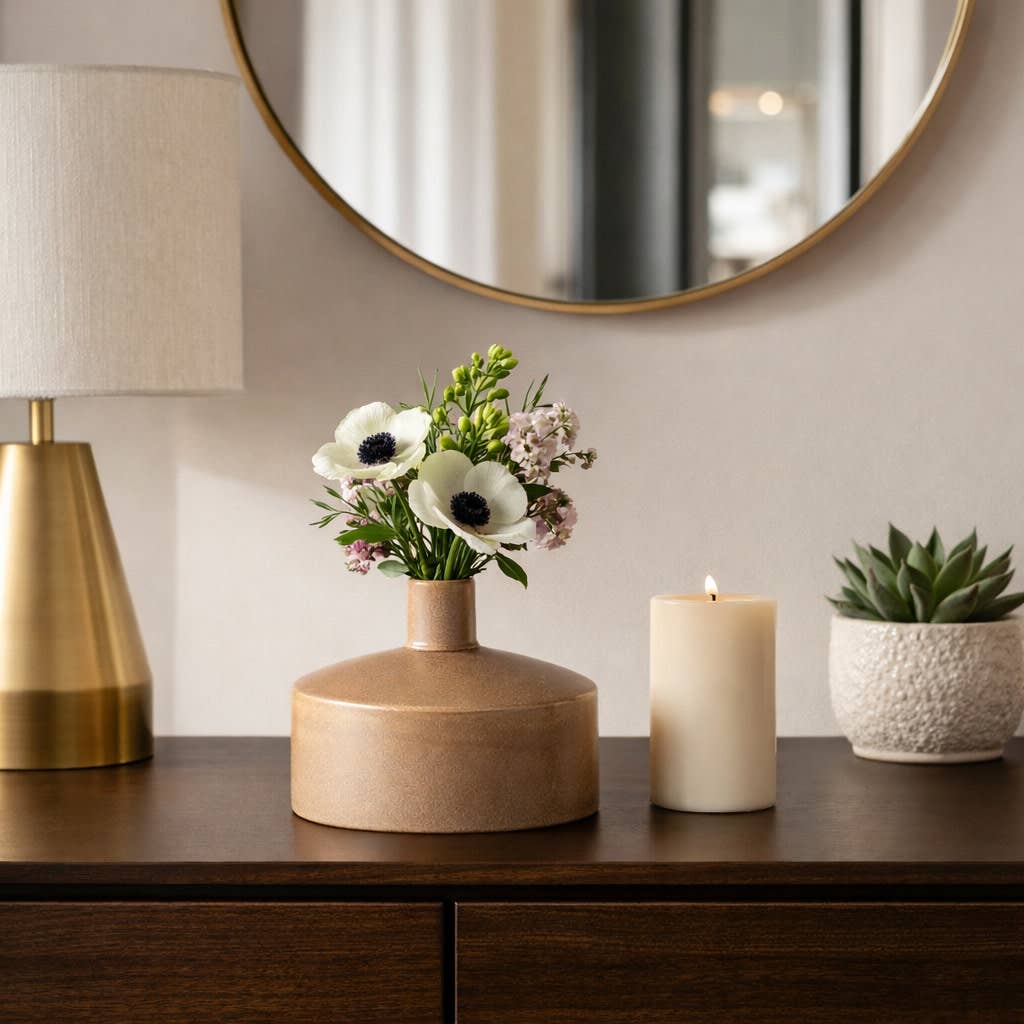 Decorative Vase - Brown Ceramic Modern Minimalist, 7 in.