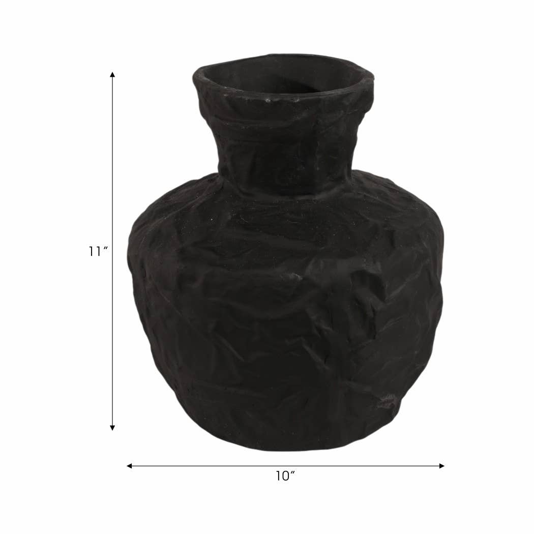 Decorative Vase - Black Ceramic Medium Sculpted, 11 in.
