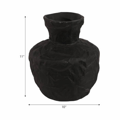 Decorative Vase - Black Ceramic Medium Sculpted, 11 in.
