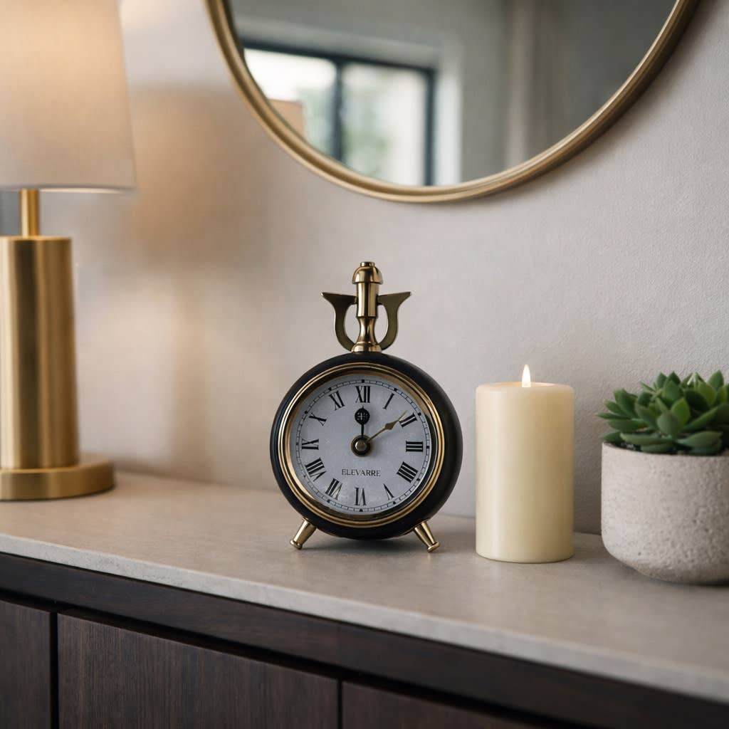 Desk Clock - Black Metal Transitional Trumpet Top, 6 in.