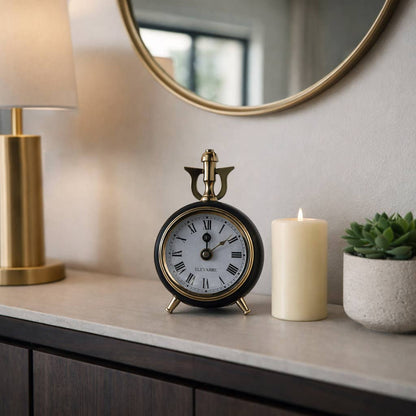 Desk Clock - Black Metal Transitional Trumpet Top, 6 in.