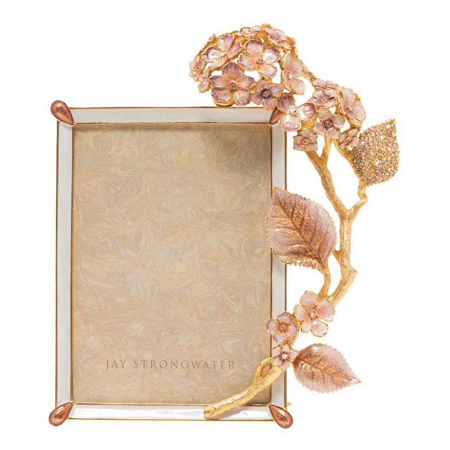 Jay Strongwater Gail Hydrangea 5" x 7" Swarovski Crystal Enamel Picture Frame, Boudoir