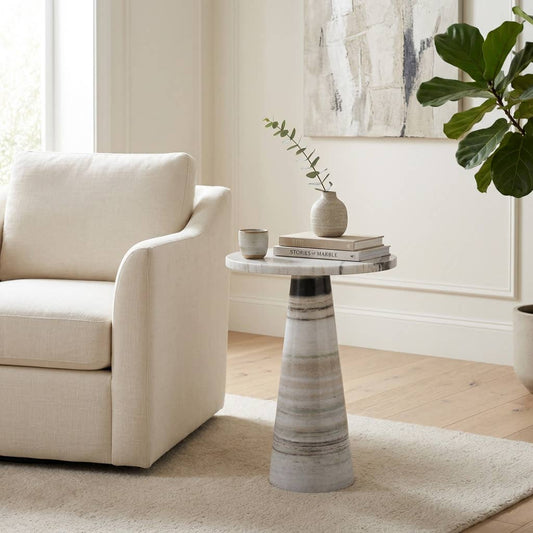 Side Table - Ivorry Marble Minimalist Pedestal Base, 22 in.