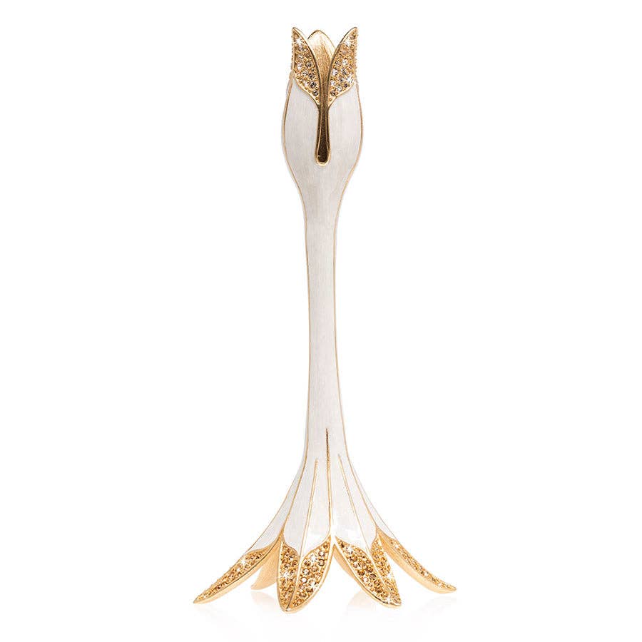 Jay Strongwater Abraham Tulip White Candlestick Holder