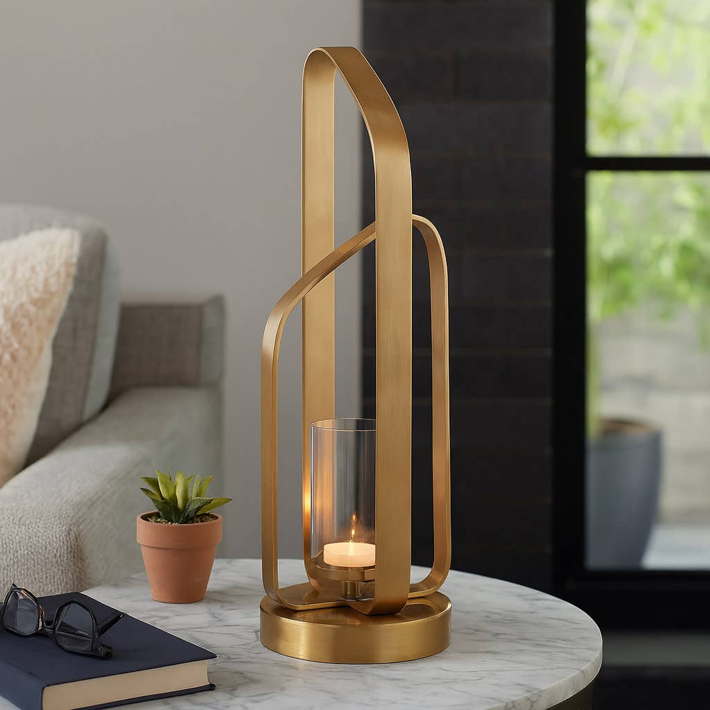 Candle Holder - Gold Metal Stylish Hurricane, 21 in.