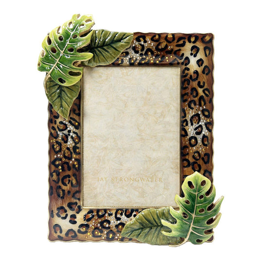 Jay Strongwater Orion Leopard Print and Palm Leaf 5" x 7" Gold-Finished Picture Frame