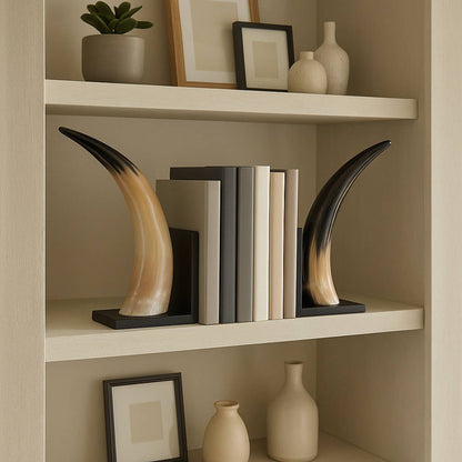 Bookends Set of 2 - Black Resin Stylish Horn, 14 in.