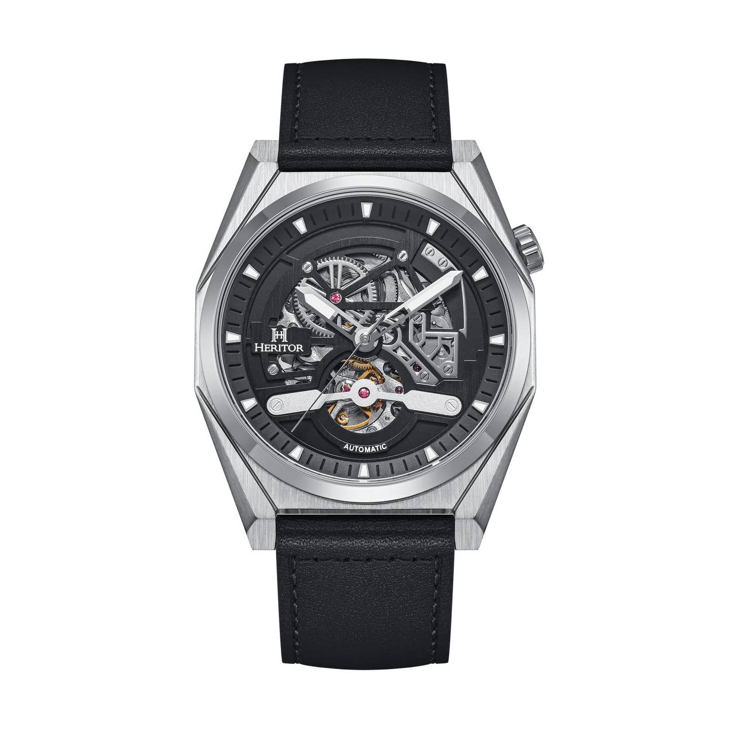 Heritor Amadeus Men's Automatic Semi-Skeleton Leather Watch, Style HERHS3401