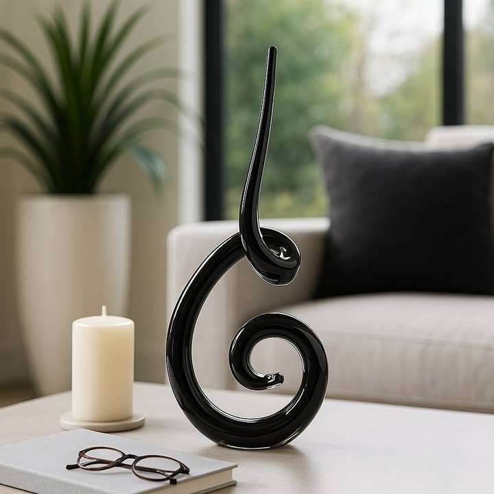 Decorative Sculpture - Black Glass Abstract Twist, 16 in.