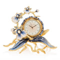 Jay Strongwater Tara Orchid Swarovski Crystal Enamel Gold-Finished Table Clock, Delft Garden